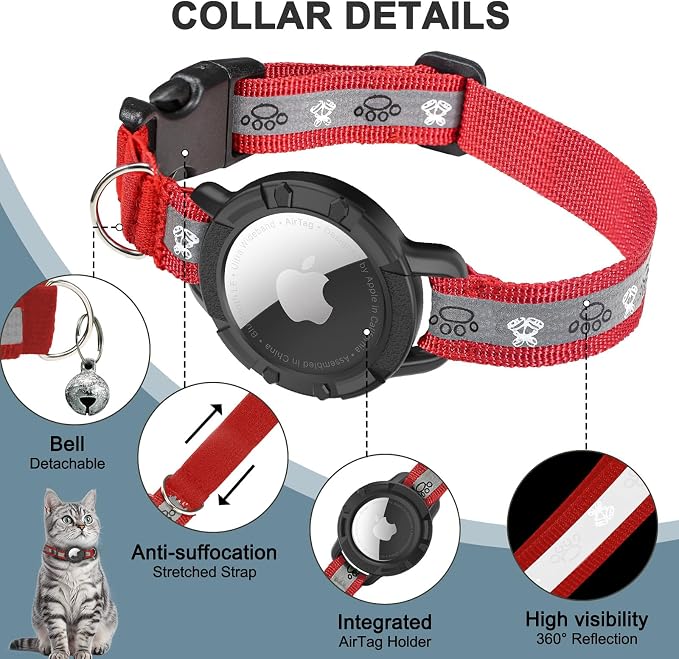 Reflective AirTag Cat Collar, Integrated Cat Tracker Collar - Image 5