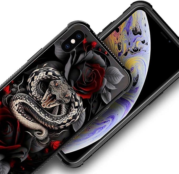 for iPhone X/Xs Case, Entwined Rose Snake Pattern Graphic Design Girl Boy Soft - Image 6