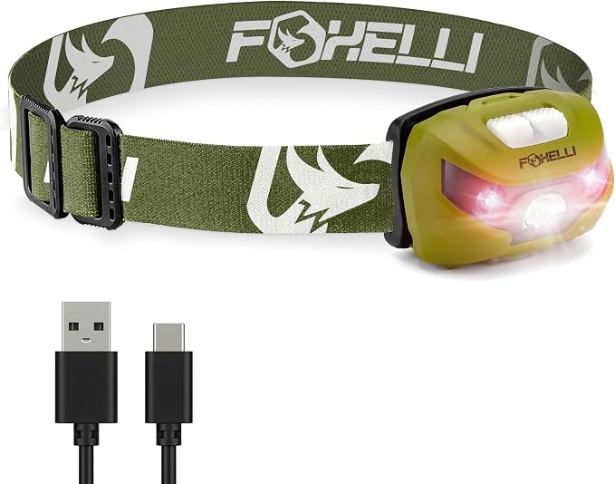 Foxelli USB-C Rechargeable LED Headlamp – Super Bright, Lightweight Head Lamp by FOXELLI
