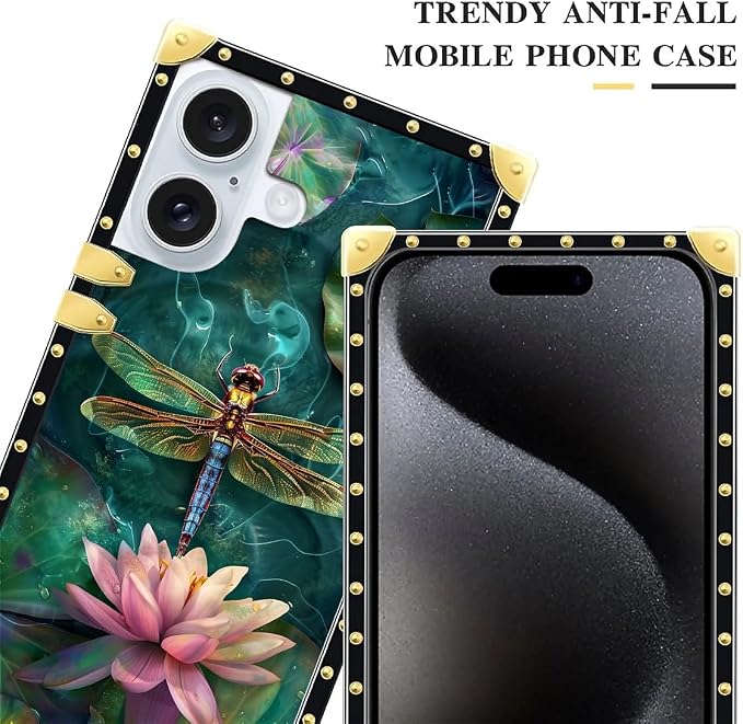 Compatible with iPhone 16 Case, Colourful Dragonfly Pink Lily Pads Luxury - Image 4