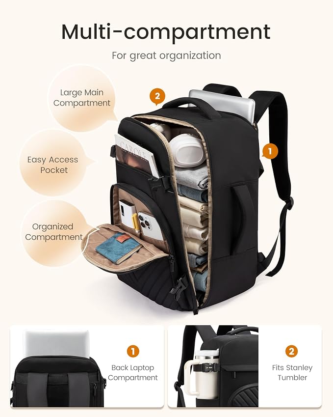 LOVEVOOK 50L Travel Backpack for Women Men, TSA Personal Item Travel Bag Fits - Image 3
