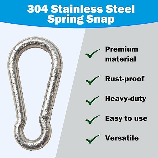 304 Stainless Steel Carabiners -5.5 inch Heavy Duty, Durable & Rust-Free Clips - Image 2