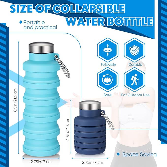 Baderke 2 Pcs Collapsible Water Bottles 17oz Silicone Travel Foldable Portable - Image 2