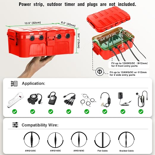 Flemoon Large Outdoor Electrical Box, IP54 Waterproof Outdoor Extension Cord - Image 2