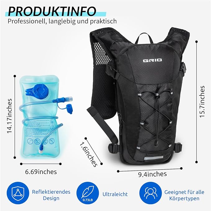 GRIO Hydration Running Vest for Women Men, Water Backpack for Hiking, - Image 2