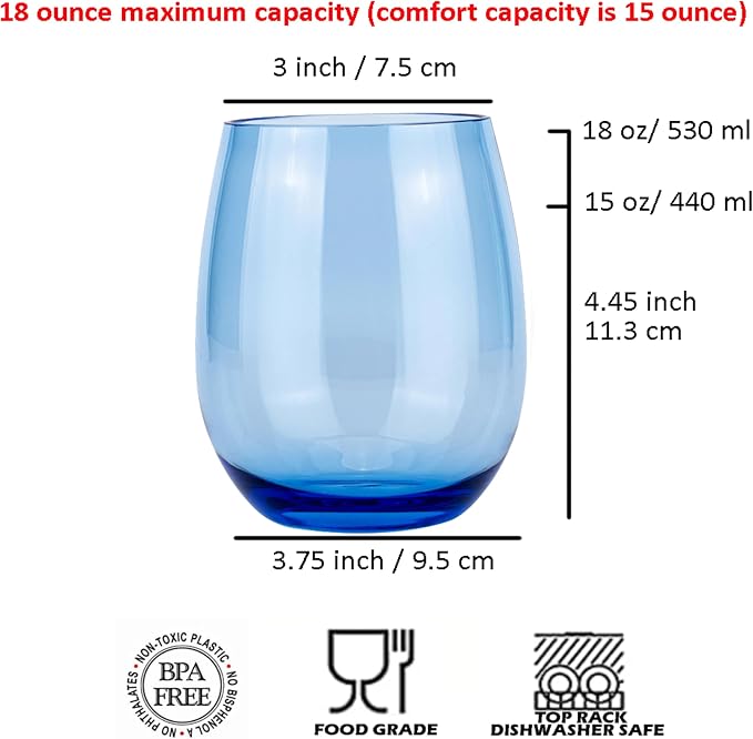 KOXIN-KARLU Classic 18-ounce Acrylic Stemless Wine Glasses, Unbreakable Mixed - Image 2