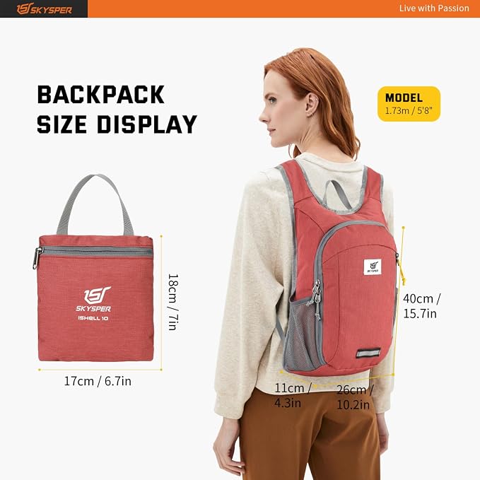 SKYSPER Small Daypack 10L Hiking Backpack Packable Lightweight Travel Day Pack - Image 6