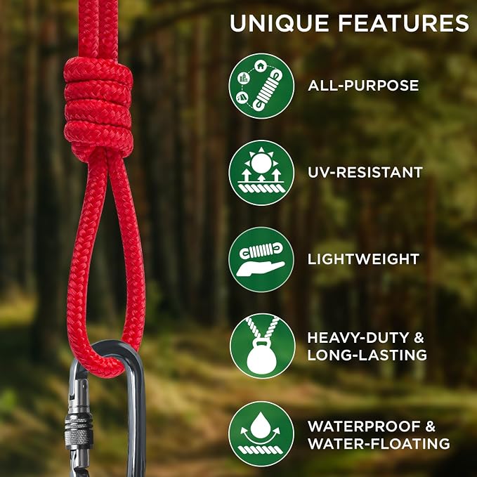 TECEUM Rope – 150 Feet x 1/4 Inch – Red – Strong All-Purpose Utility Rope – - Image 4