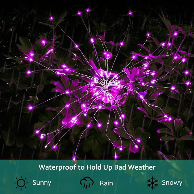 JJGoo Solar Firework Lights, 2 Pack 150 LEDs 2 Lighting Modes Solar Lights - Image 4