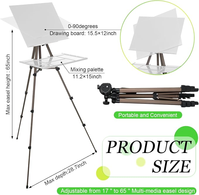 Ireer 17-65 Inch Artist Watercolor Portable Easel - Image 3