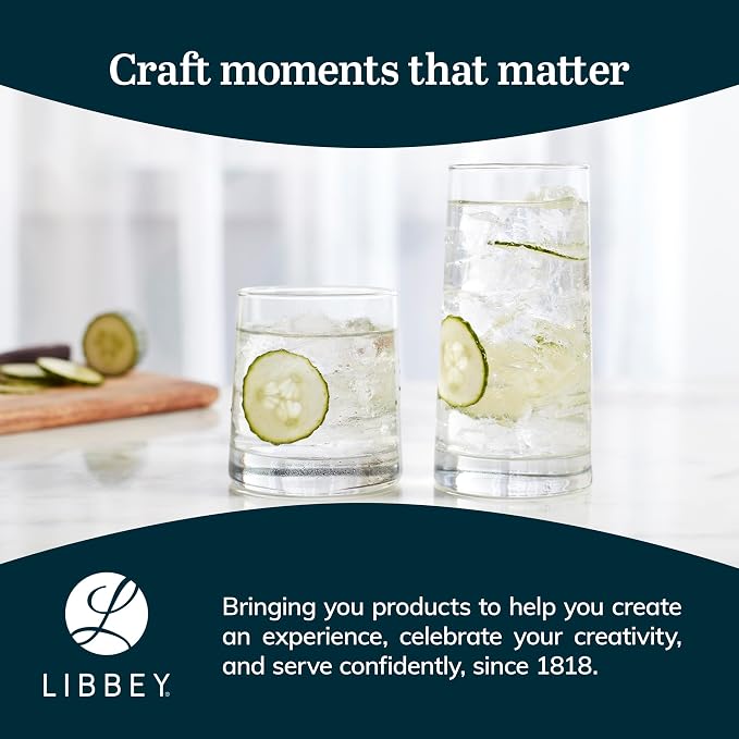 Libbey Cabos 16-Piece Rocks and Tumbler Glasses Set, Angled Glass Cups Set - Image 6