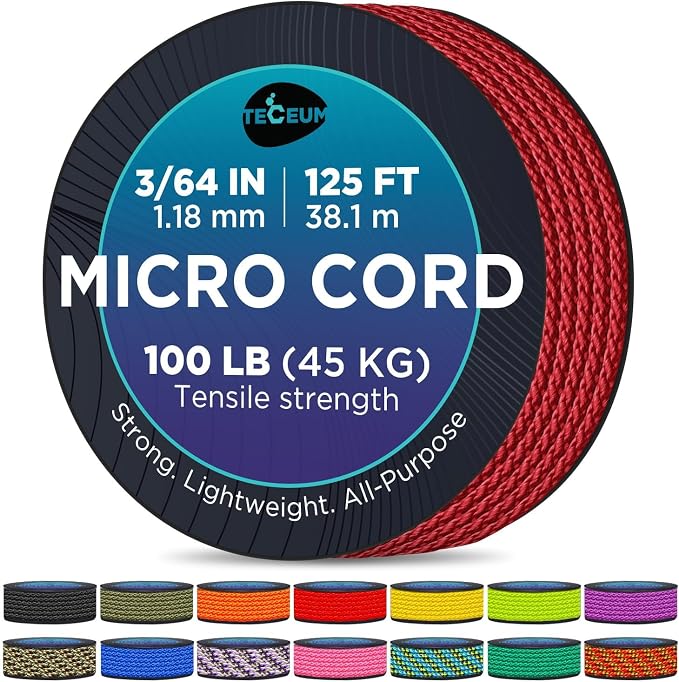 TECEUM Micro Paracord – 1.18 mm X 125 ft – Micro Utility Cord – Thin Braided by TECEUM