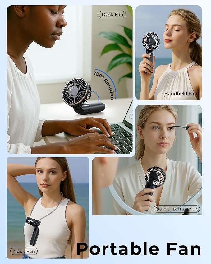 TUNISE Portable Handheld Fan, Portable Fan Rechargeable, 180° Adjustable - Image 7