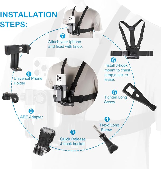 PellKing Mobile Phone Chest Mount Harness Strap Holder Cell Phone Clip Action - Image 4