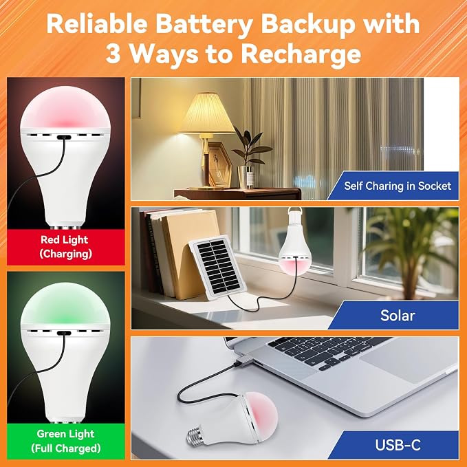MagixPro Remote Rechargeable Light Bulbs, USB & Socket Charging, 1800mAh Battery - Image 3
