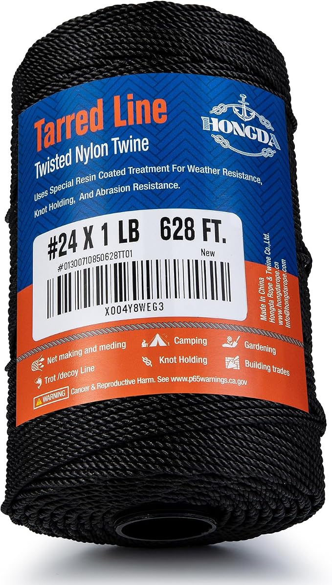 HONGDA Tarred Bank Line Twine, 628 Feet Nylon Twine #24 Bank Line-Black Nylon - Image 3