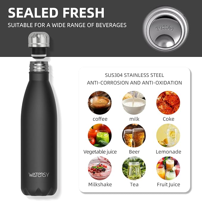 WATERSY Stainless Steel water bottles, 17oz/500ml Insulated Water Bottles - Image 8