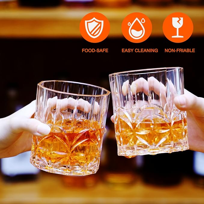 12 Sets Plastic Whiskey Glasses 14 oz Unbreakable Whiskey Drinking Glasses Old - Image 4