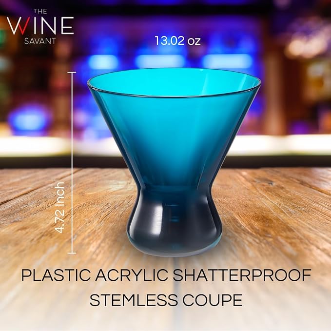 13-Ounce Colorful Pastel Plastic Stemless Martini Glasses, Champagne & Cocktail - Image 2