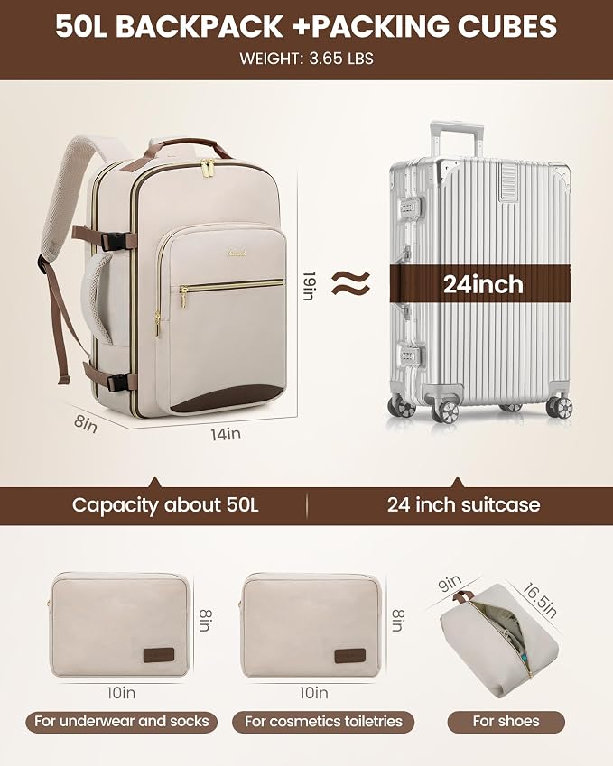 LOVEVOOK Travel Backpack for Women & Men 50L, Airline Approved Carry On - Image 5
