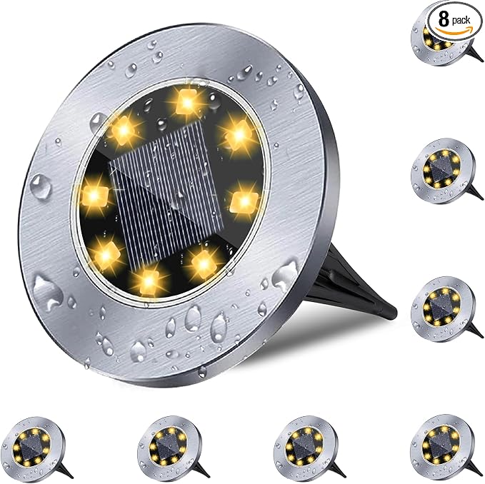 4.6 Inch Diameter Solar Ground Lights, Waterproof Solar Garden Lights, Outdoor by Rayolon