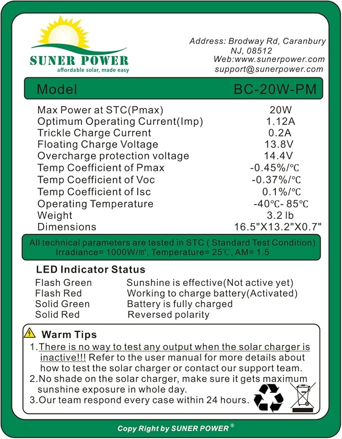 12V 20W Solar Battery Trickle Charger & Maintainer - Image 5