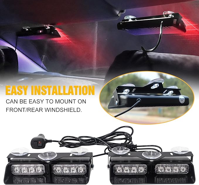 XRIDONSEN 2 in1 Dash Emergency Strobe Lights Interior Windshield Red Blue - Image 4