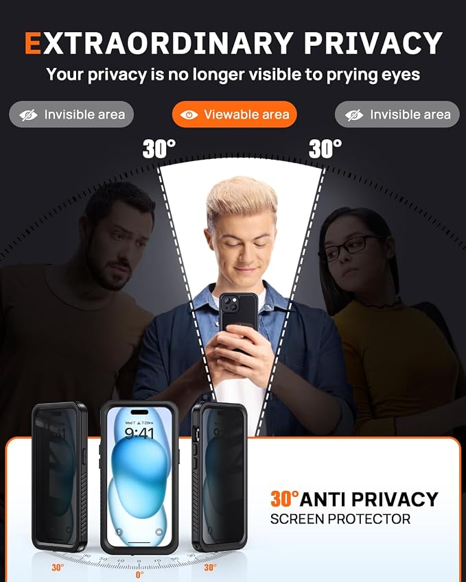 Lanhiem for iPhone 15 Privacy Case, Waterproof Dustproof Shockproof Cases for - Image 4