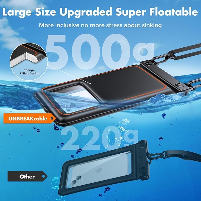 UNBREAKcableXL Size EXTRA Large Waterproof Phone Pouch Floating IPX8 Phone Case - Image 8