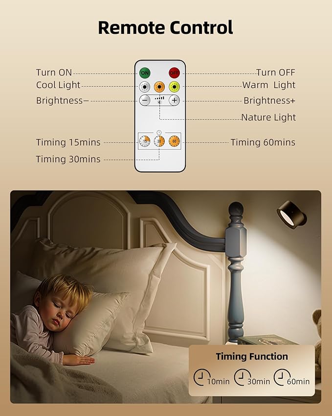 LED Wall Mounted Lights, Rechargeable Wall Sconce Lamps, 3 Color Temps & Remote - Image 2