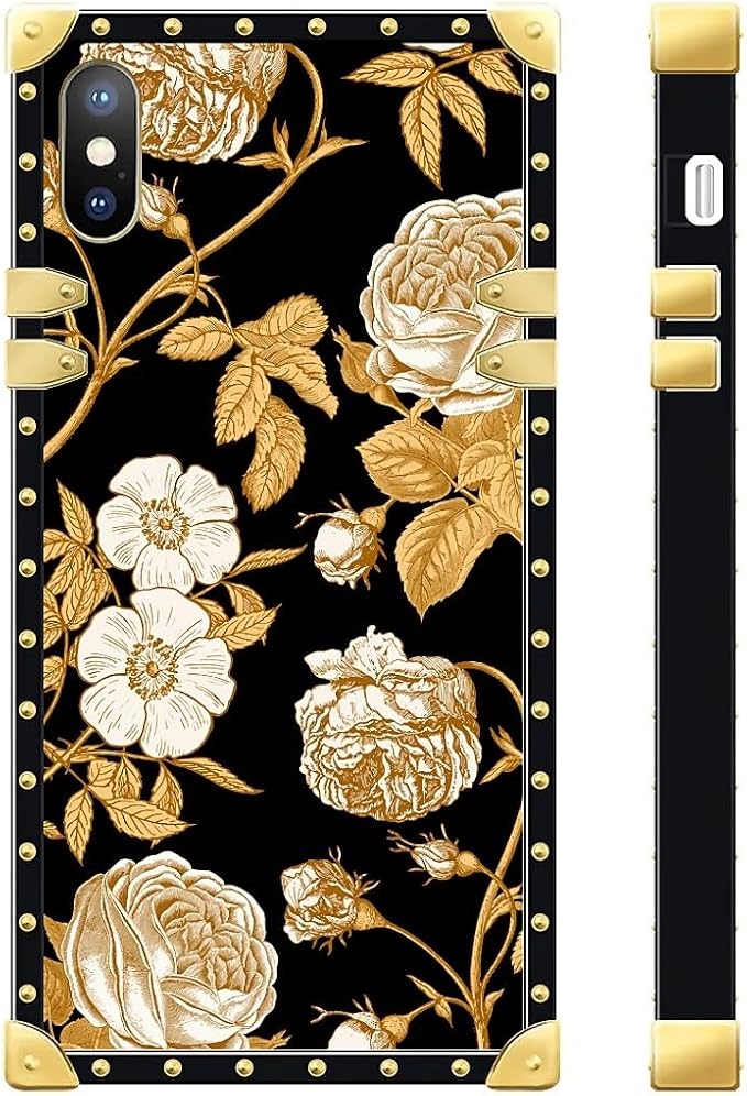 Compatible with iPhone Xs Max Case, Blooming Rose Golden Flower Luxury Golden - Image 3