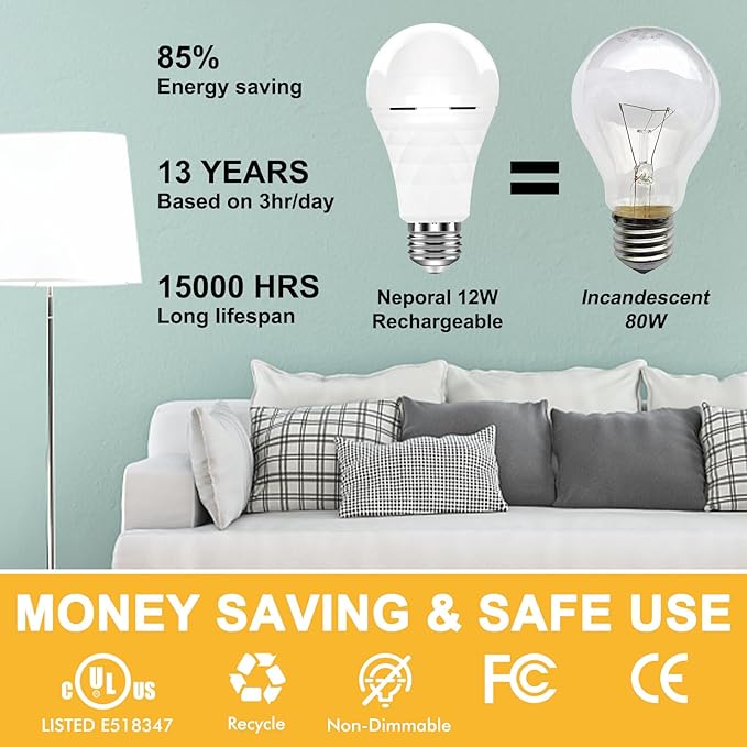 Neporal A19 Rechargeable Light Bulbs, Socket Rechargeable Emergency Light Bulb - Image 5