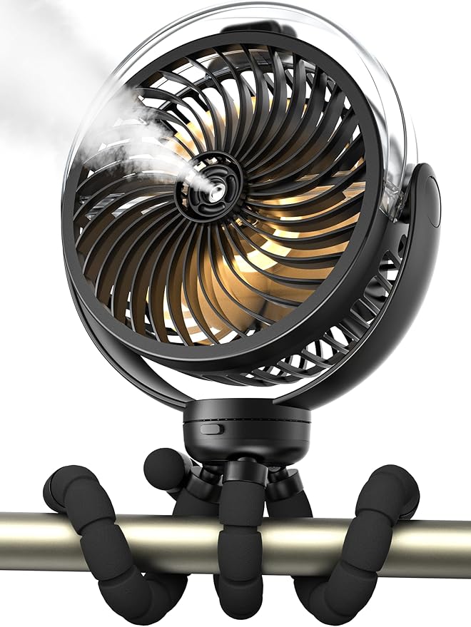 Misting Stroller Fan, 6000mAh Battery Operated Portable Fan by Wavmill