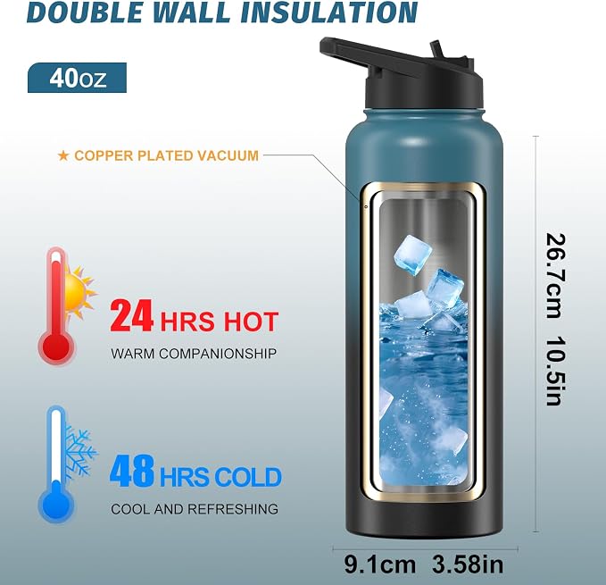 40oz Insulated Water Bottle, BPA Free&Leak Proof, Stainless Steel Water Flask - Image 2