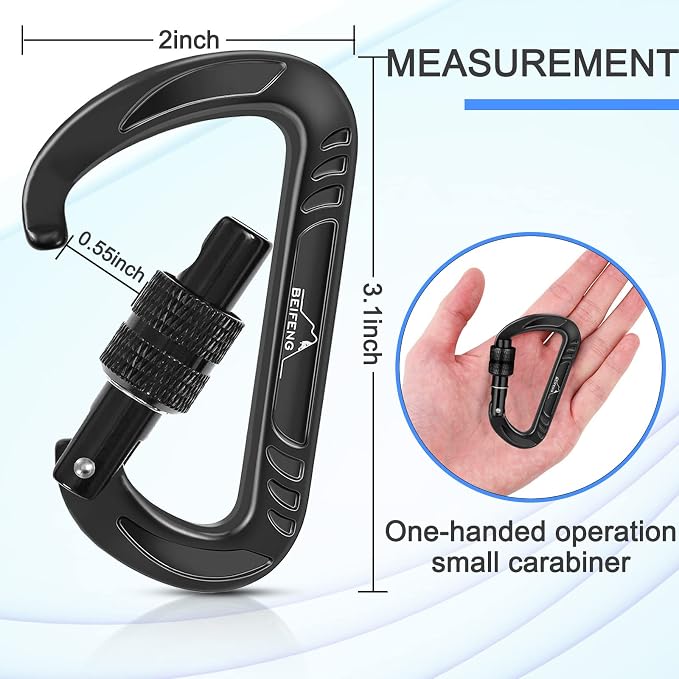 BEIFENG Heavy Duty Lightweight Locking Carabiner Clips D Ring - Image 2
