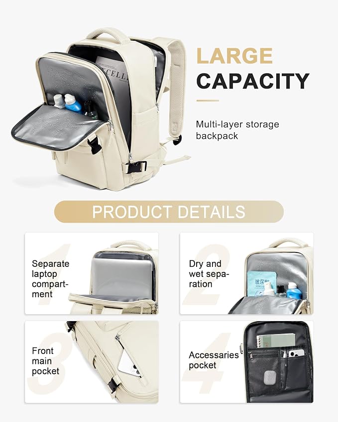 WONHOX Large Travel Backpack Carry on Flight Approved Laptop Work Business - Image 4