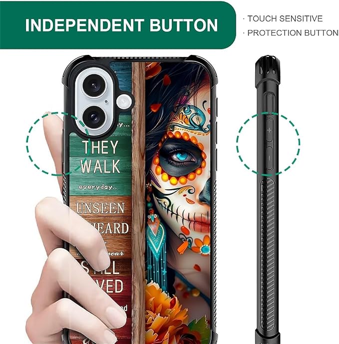 for iPhone 16 Case, Sugar Skull Day of Death Halloween Pattern Graphic Design - Image 5