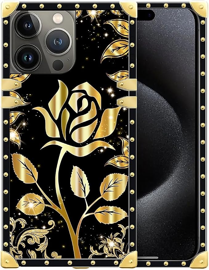 Compatible with iPhone 16 Pro Case, Shine Gold Rose Luxury Golden Decoration by Unknown