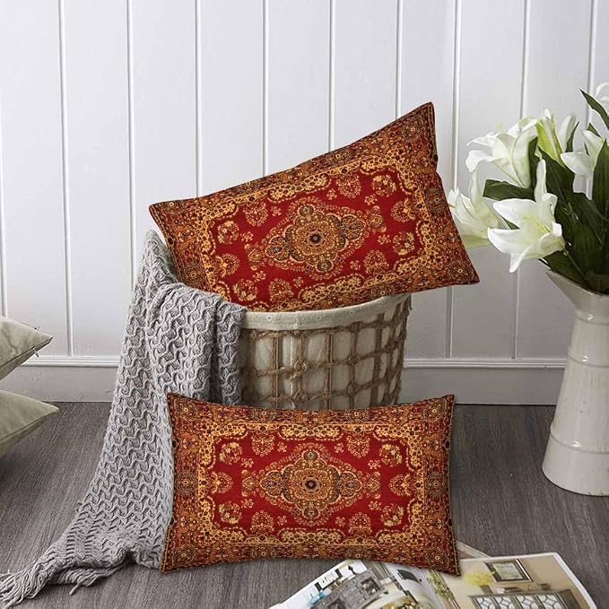 Red Oriental Persias Couch Pillow Covers 12 X 20 Boho Set of 2 Pillowcases - Image 6