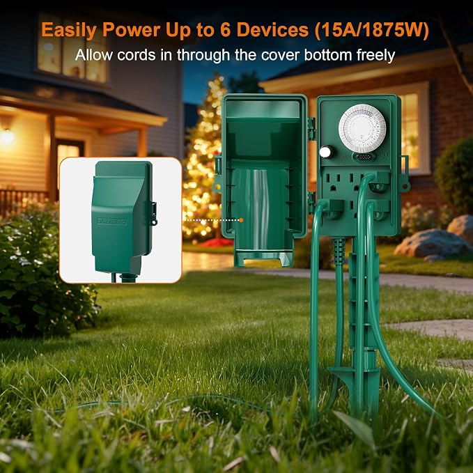 SURAIELEC Outdoor Power Stake, 24-Hour Mechanical Light Timer, Electrical Power - Image 3