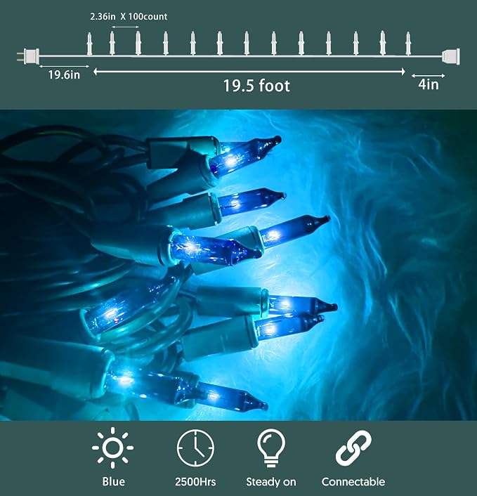 HISHINY Christmas Lights 100 Count Blue Christmas Tree String Lights - Image 2
