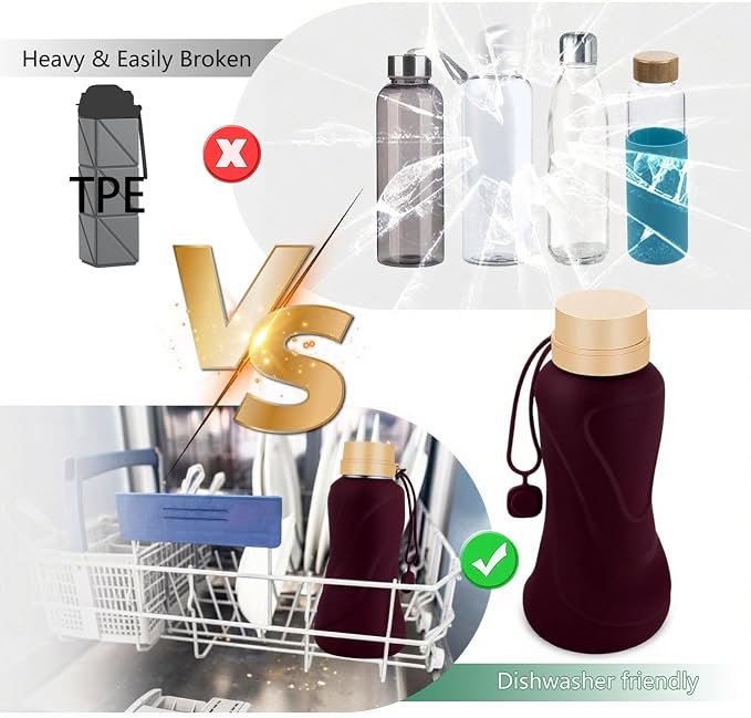 Collapsible Water Bottles, Leak Proof, Reuseable BPA Free Silicone Foldable - Image 3
