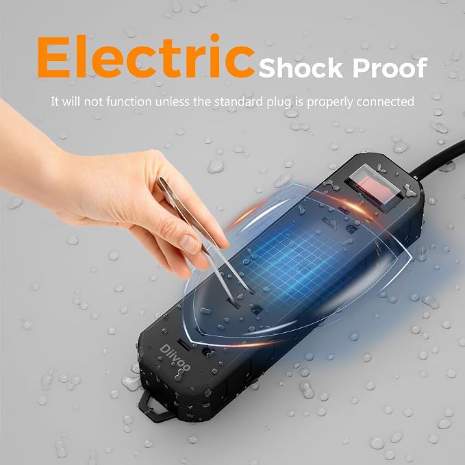Outdoor Power Strip Weatherproof, 25 FT Extension Cord, Diivoo Waterproof Surge - Image 5