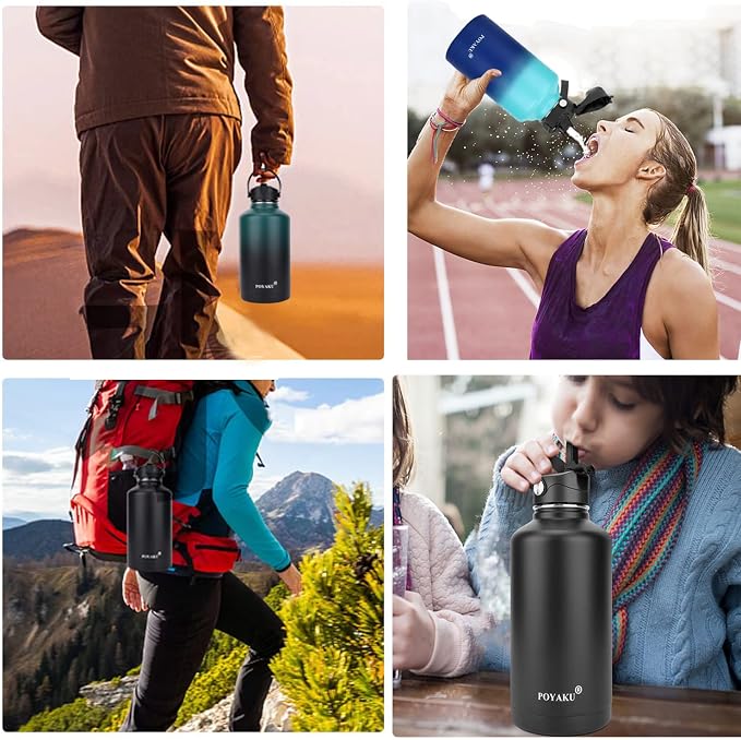 Water Bottle Insulated 32oz 40oz 64oz 128oz Straw Lid Spout Lid & 3 Lids - Image 7