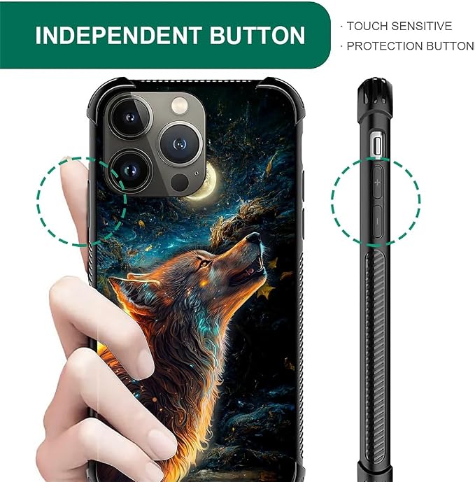 for iPhone 14 Pro Case, Star Cave Hungry Wolf Pattern Graphic Design Girl Boy - Image 3