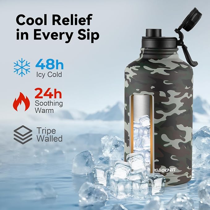 KXIAOCHEN Insulated Water Bottle, Stainless Steel Water Bottle, 2 Lids - Image 2