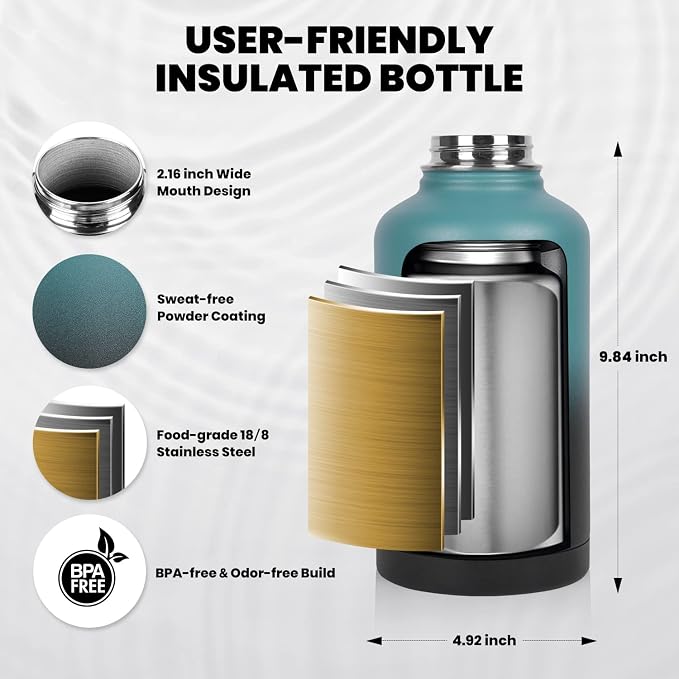 RAYMYLO Insulated Water Bottle 64 oz, Triple Wall Vacuum Stainless Steel - Image 5