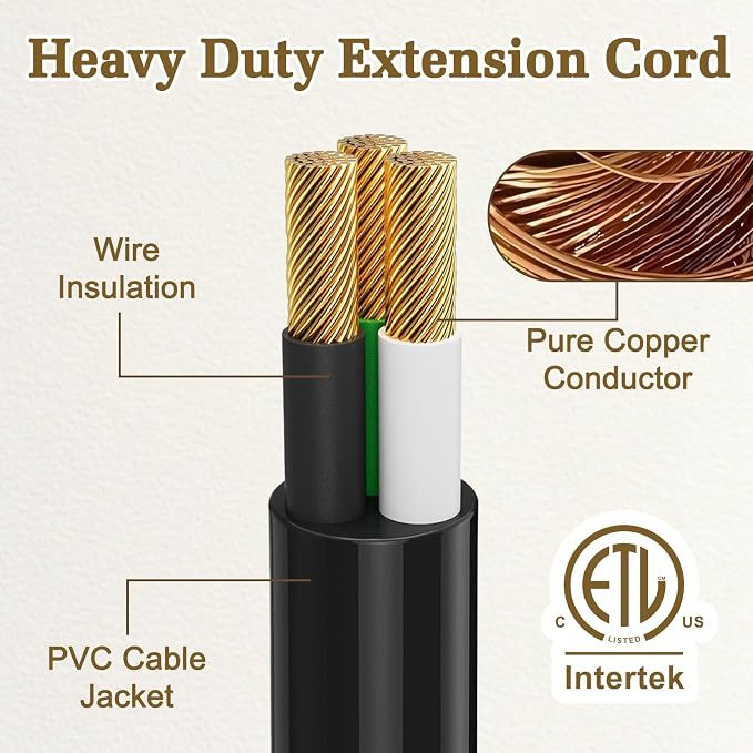 15FT 14 Gauge Outdoor Extension Cord 6-Outlet 14/3 SJTW Heavy Duty Extension - Image 6