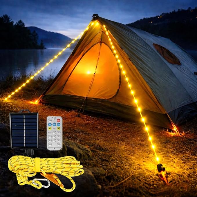 Solar Luminous Paracord Rope, 23ft Solar-Powered Yellow Glow Rope by FestiveLiving