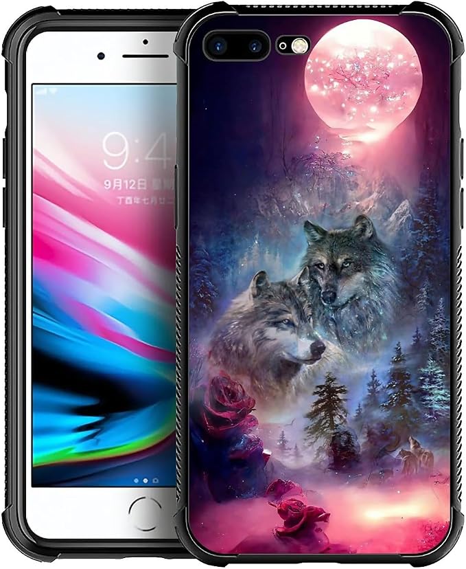 for iPhone 7/8 Case, Star Two Wolfs Howling Pattern Graphic Design Girl Boy by FKBRCL4U